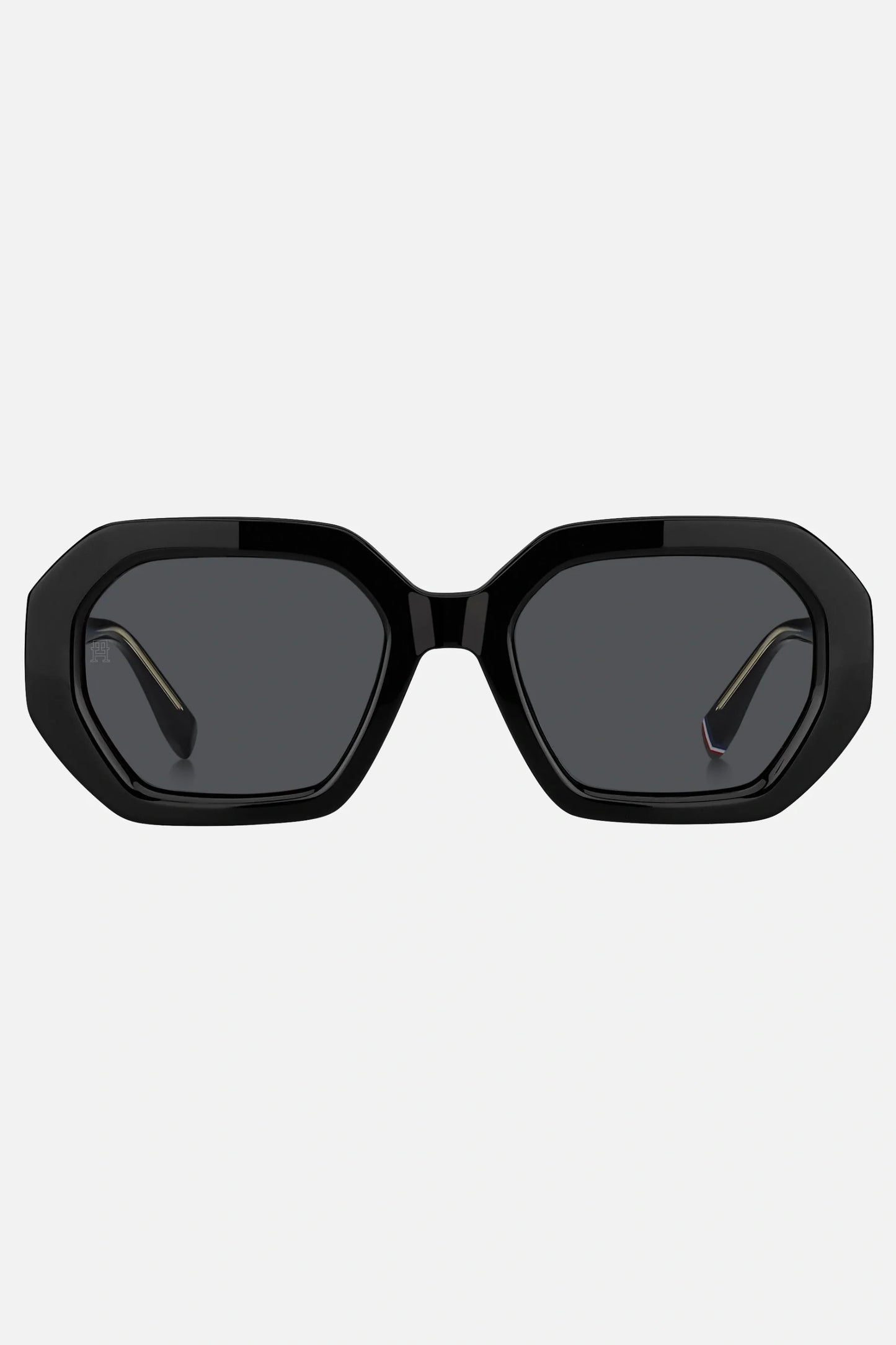 Occhiali da sole Tommy Hilfiger TH 2155/S 807IR, montatura nera lucida con lenti grigio scuro.