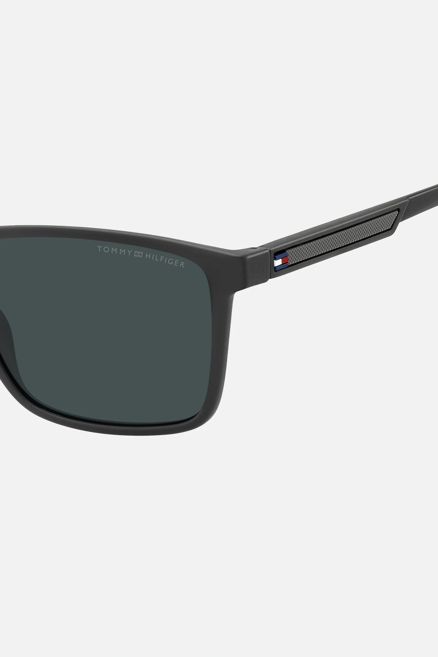 Occhiali da sole Tommy Hilfiger TH 2201/S KB7KU, montatura grigio scuro con lenti blu.