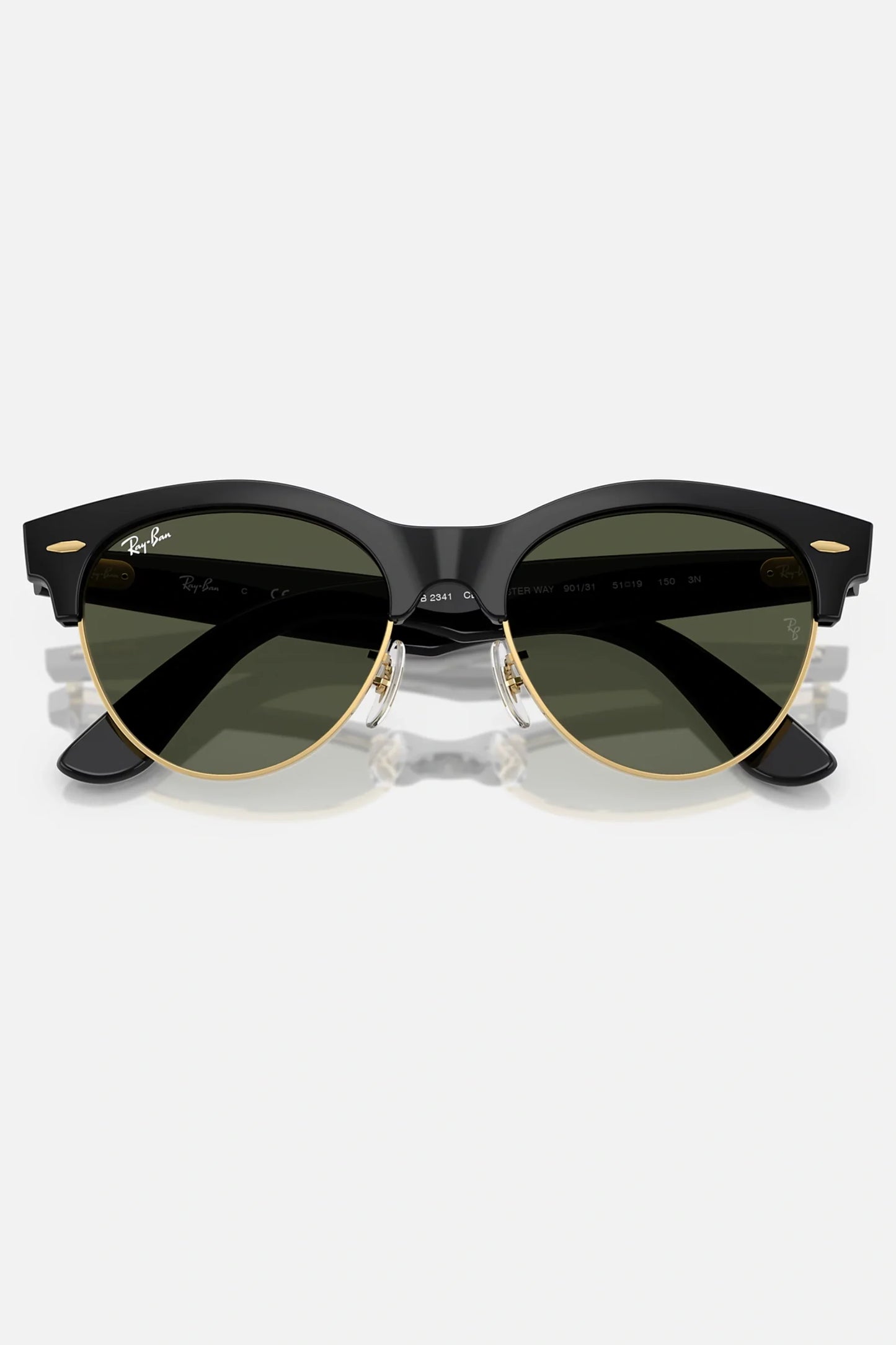 Occhiali da sole Ray-Ban RB2341 901/31 Clubmaster Way, montatura nera su oro con lenti verde classico G-15.