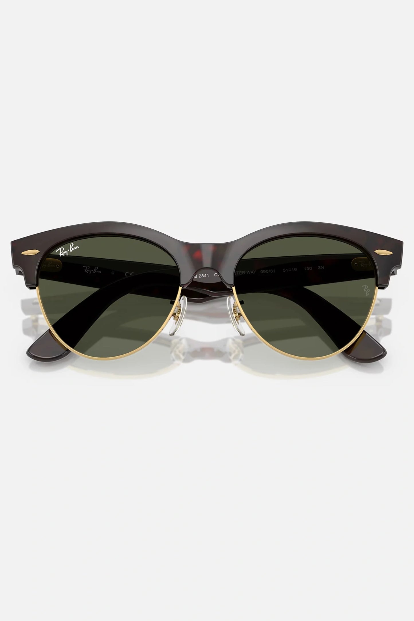 Occhiali da sole Ray-Ban RB2341 990/31 Clubmaster Way, montatura Havana rosso su oro con lenti verdi.