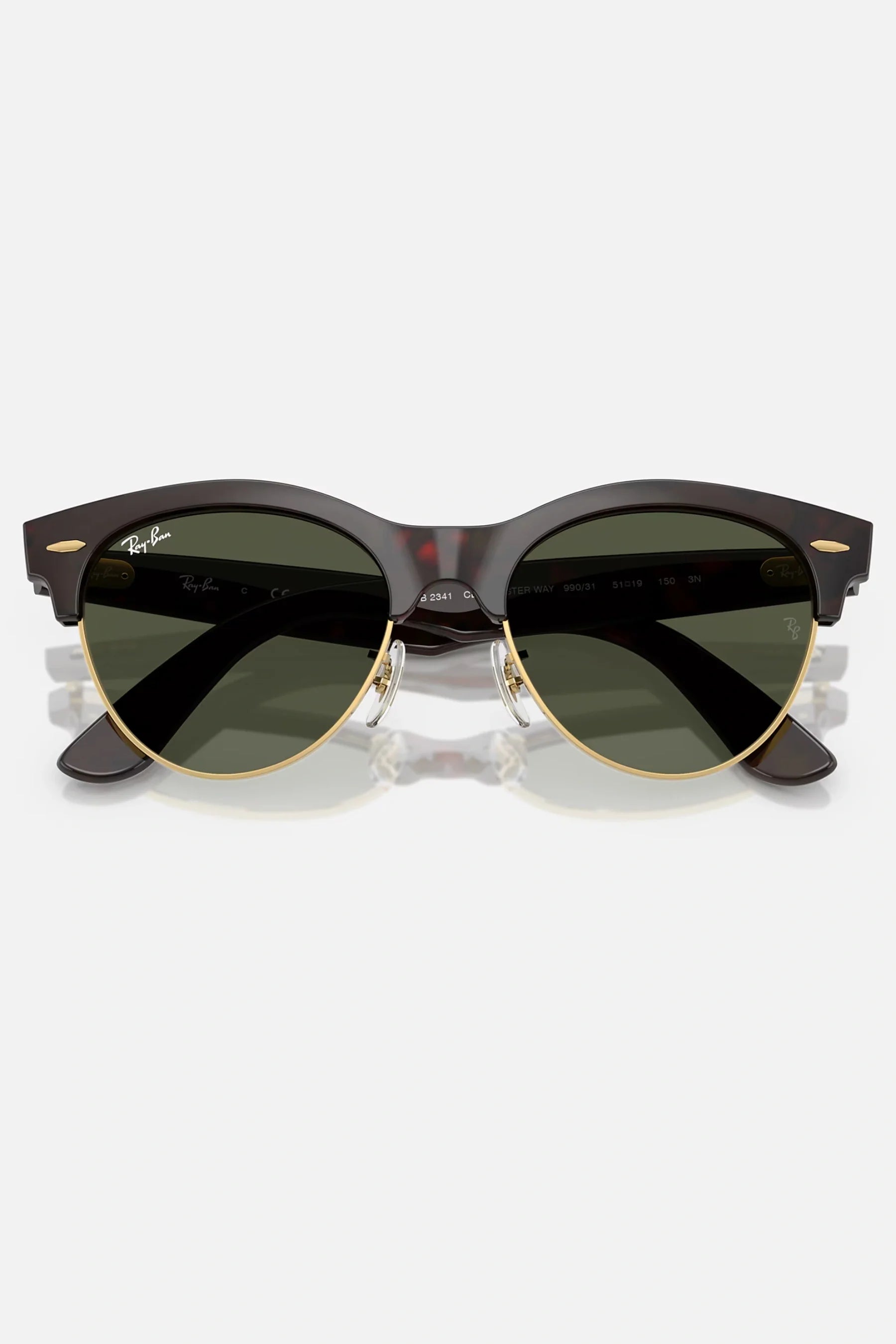Occhiali da sole Ray-Ban RB2341 990/31 Clubmaster Way, montatura Havana rosso su oro con lenti verdi.