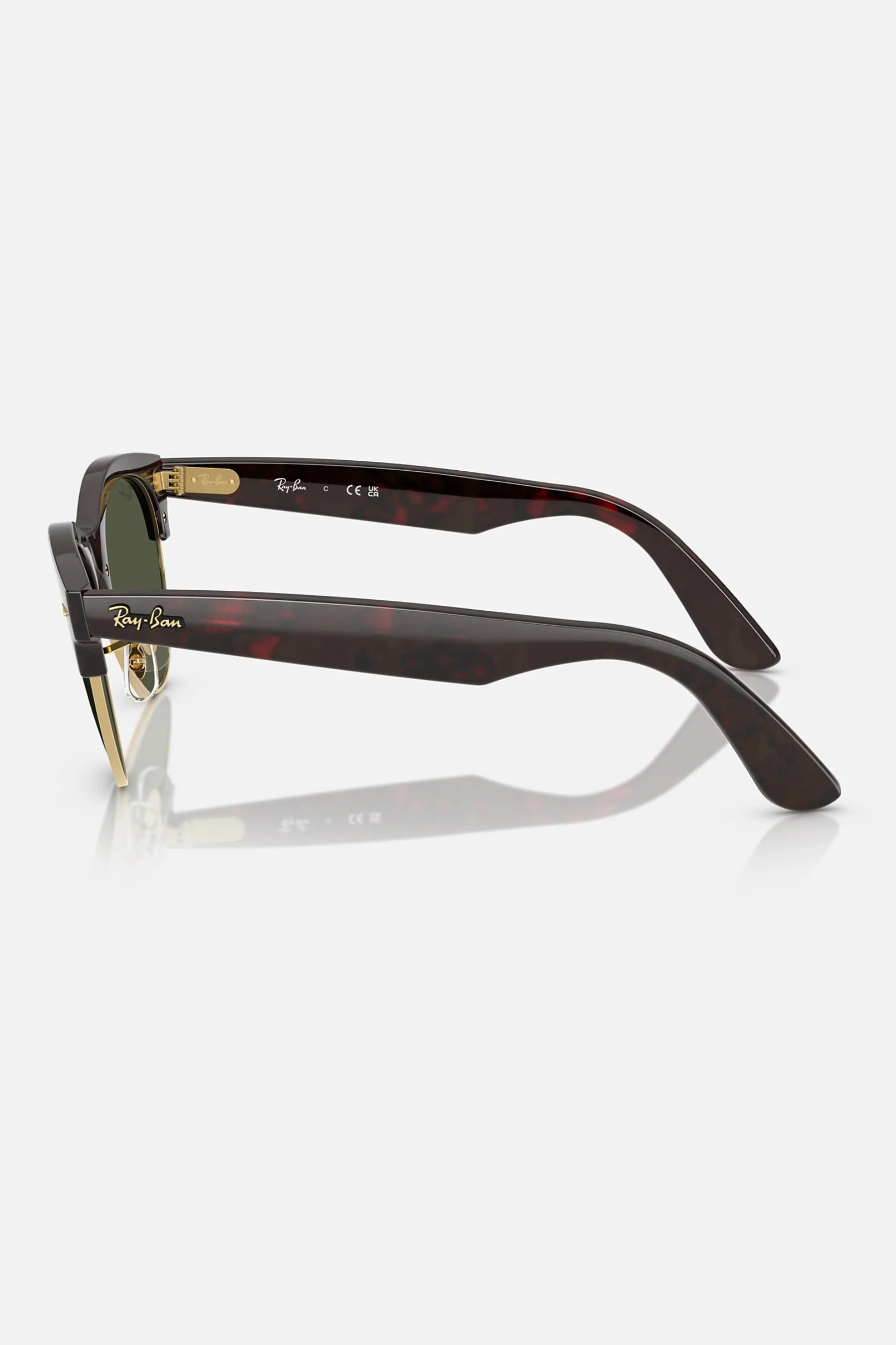 Occhiali da sole Ray-Ban RB2341 990/31 Clubmaster Way, montatura Havana rosso su oro con lenti verdi.