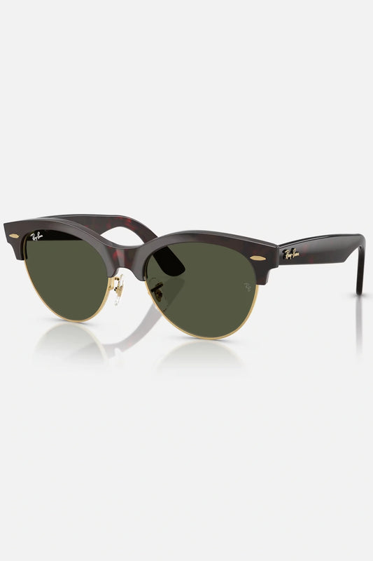 Occhiali da sole Ray-Ban RB2341 990/31 Clubmaster Way, montatura Havana rosso su oro con lenti verdi.