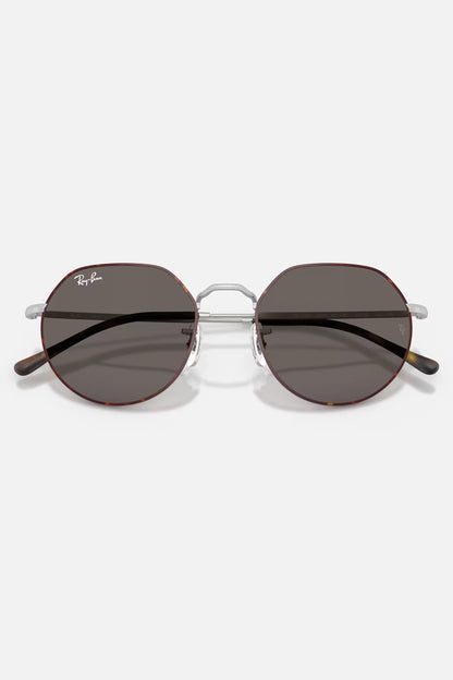 Occhiali da sole Ray-Ban RB3565 9277/B1 Jack, montatura opaco Havana opaco su argento opaco con lenti grigio scuro.