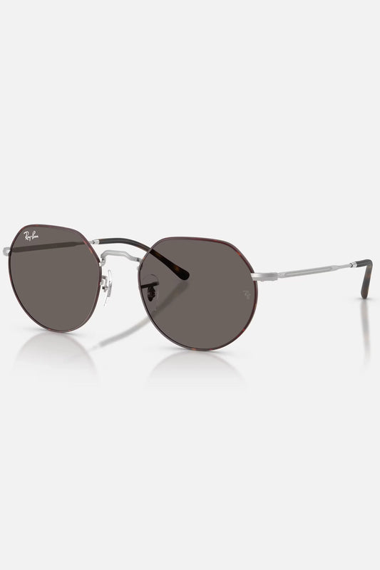 Occhiali da sole Ray-Ban RB3565 9277/B1 Jack, montatura opaco Havana opaco su argento opaco con lenti grigio scuro.