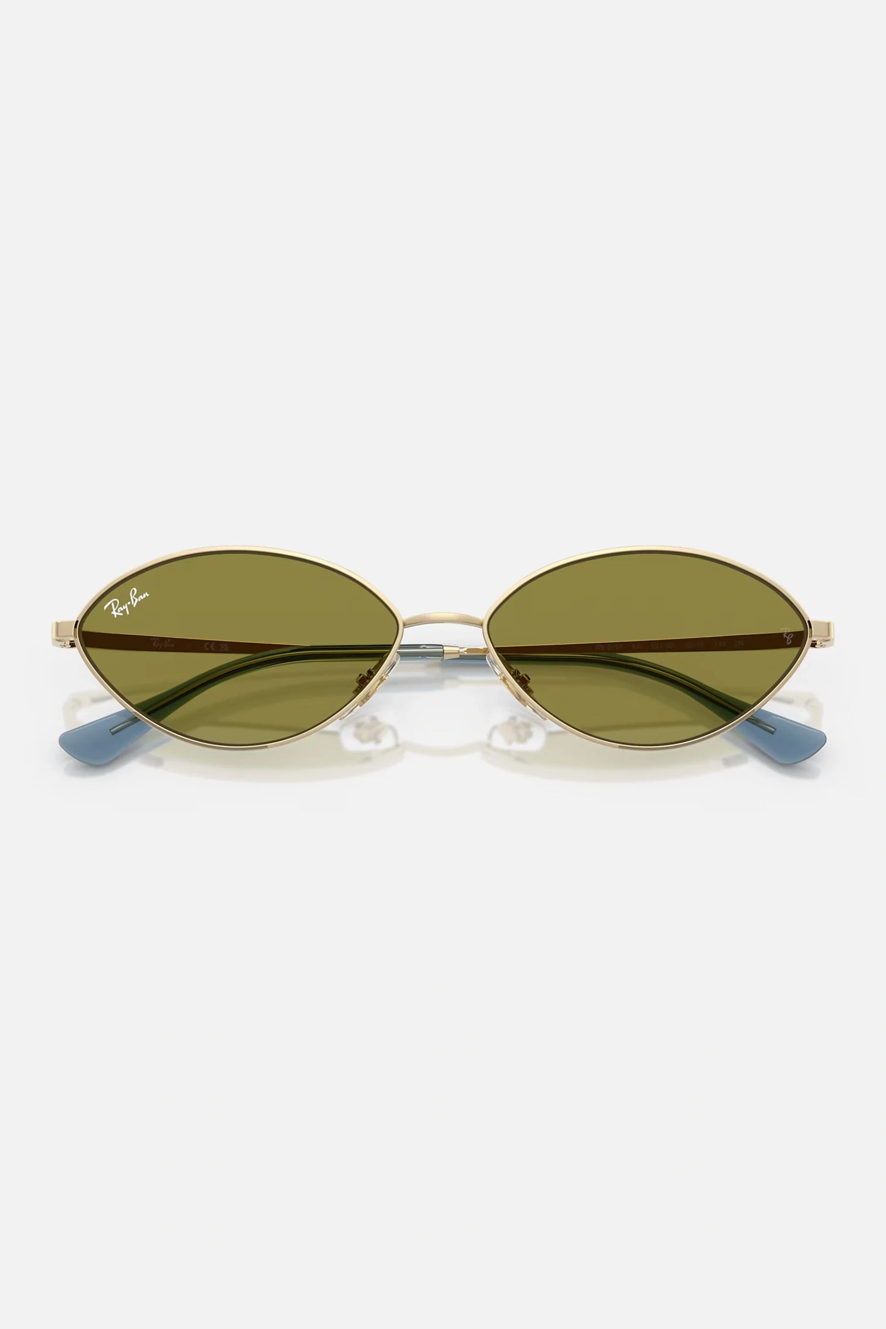 Occhiali da sole Ray-Ban RB3757 9213/2 Ari Bio-based, montatura oro pallido con lenti verdi.