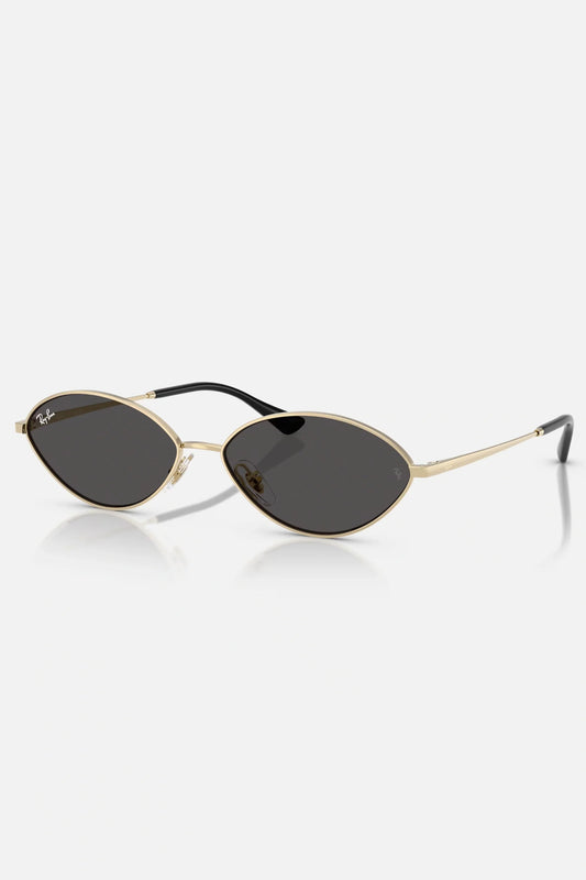 Occhiali da sole Ray-Ban RB3757 921387 Kai Bio-Based, montatura oro pallido con lenti grigio scuro.