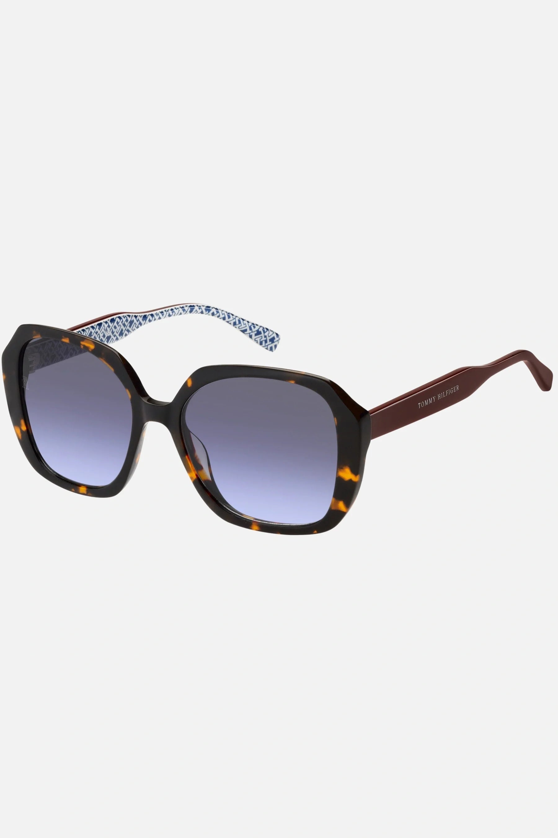 Occhiali da sole Tommy Hilfiger TH 2105/S 086GB, montatura tartarugato con lenti grigio-azzurro sfumato.