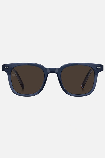 Occhiali da sole Tommy Hilfiger TH 2126/S PJP70, montatura blu con lenti marrone.