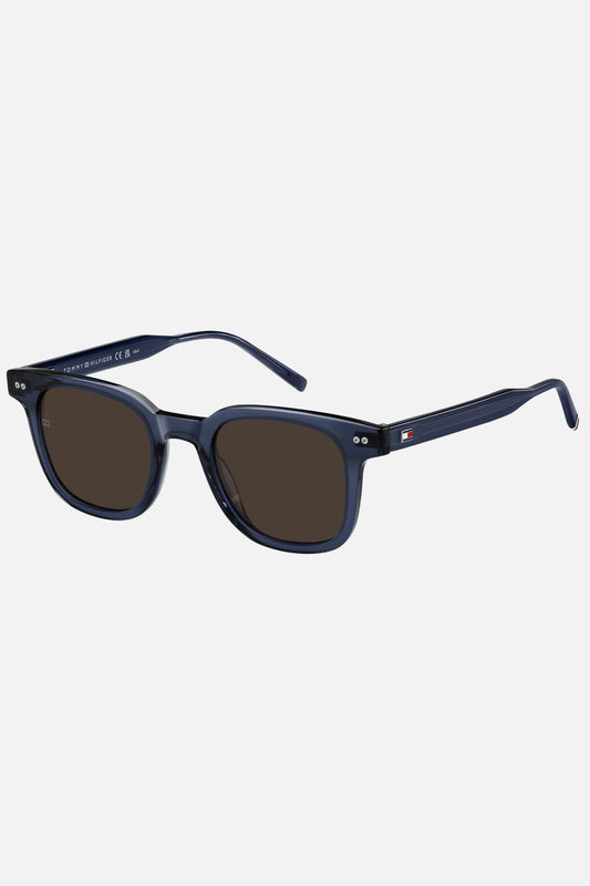 Occhiali da sole Tommy Hilfiger TH 2126/S PJP70, montatura blu con lenti marrone.