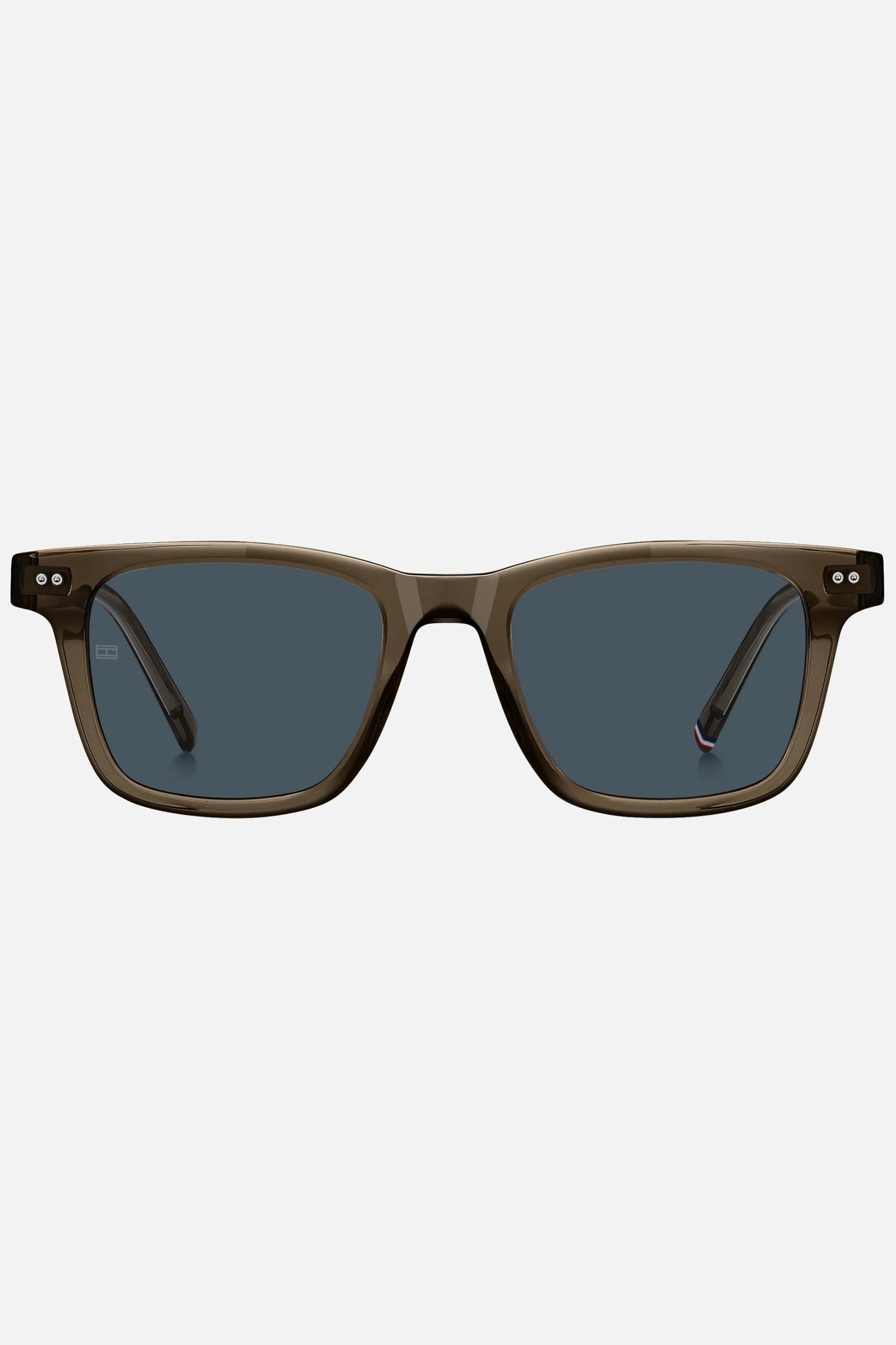 Occhiali da sole Tommy Hilfiger TH 2127/S 09QKU, montatura marrone con lenti blu.