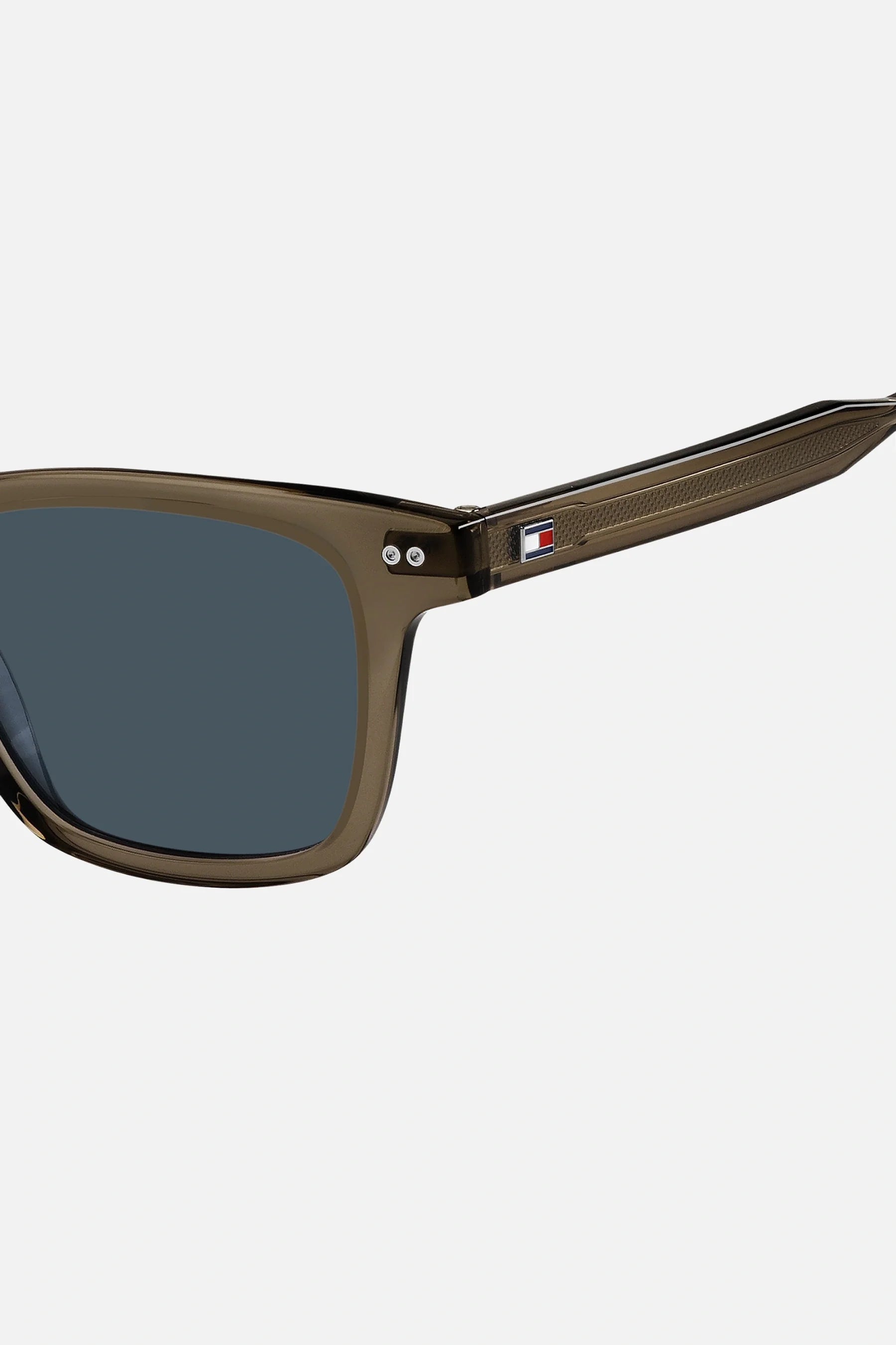 Occhiali da sole Tommy Hilfiger TH 2127/S 09QKU, montatura marrone con lenti blu.