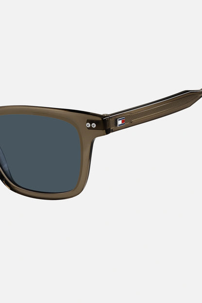 Occhiali da sole Tommy Hilfiger TH 2127/S 09QKU, montatura marrone con lenti blu.