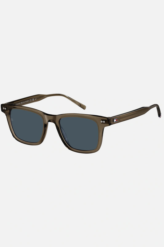 Occhiali da sole Tommy Hilfiger TH 2127/S 09QKU, montatura marrone con lenti blu.