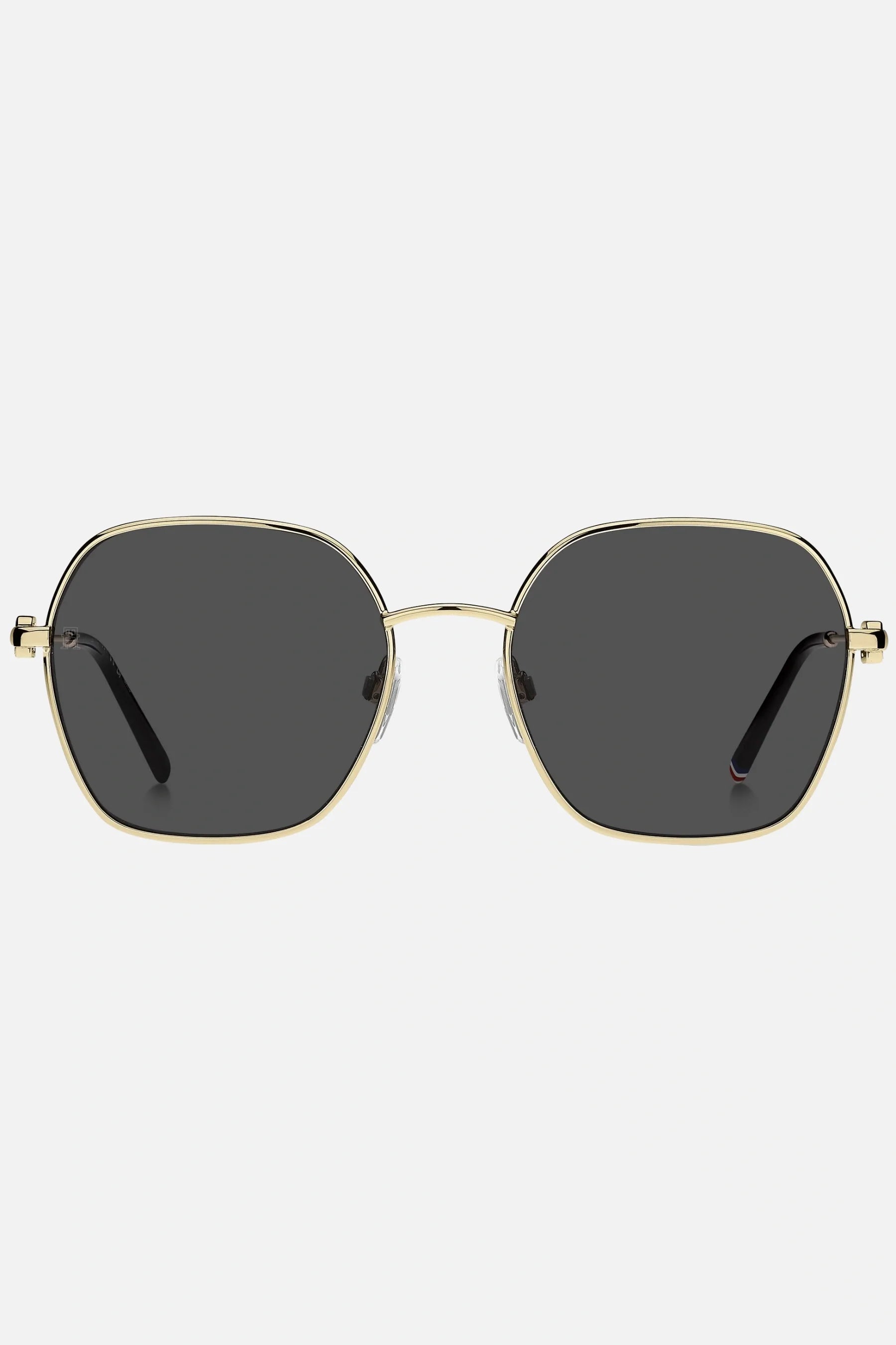 Occhiali da sole Tommy Hilfiger TH 2150/S RHLIR, montatura oro con lenti grigio scuro.