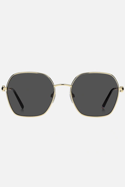 Occhiali da sole Tommy Hilfiger TH 2150/S RHLIR, montatura oro con lenti grigio scuro.