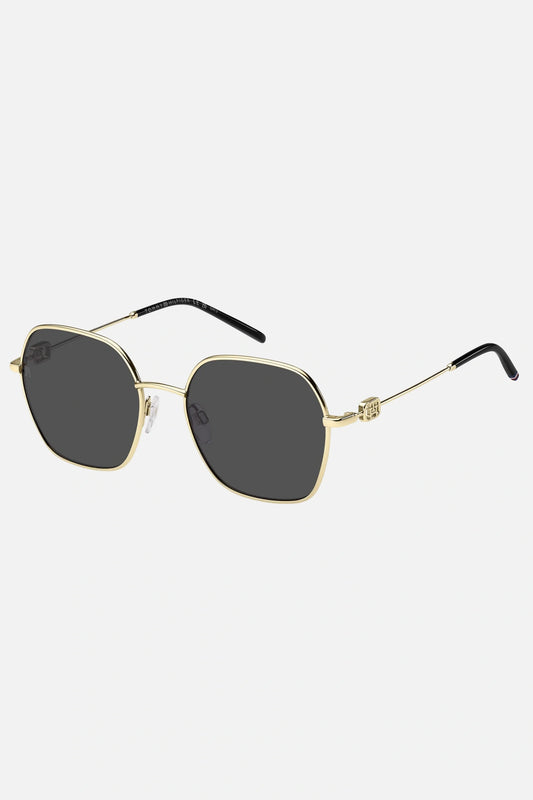 Occhiali da sole Tommy Hilfiger TH 2150/S RHLIR, montatura oro con lenti grigio scuro.