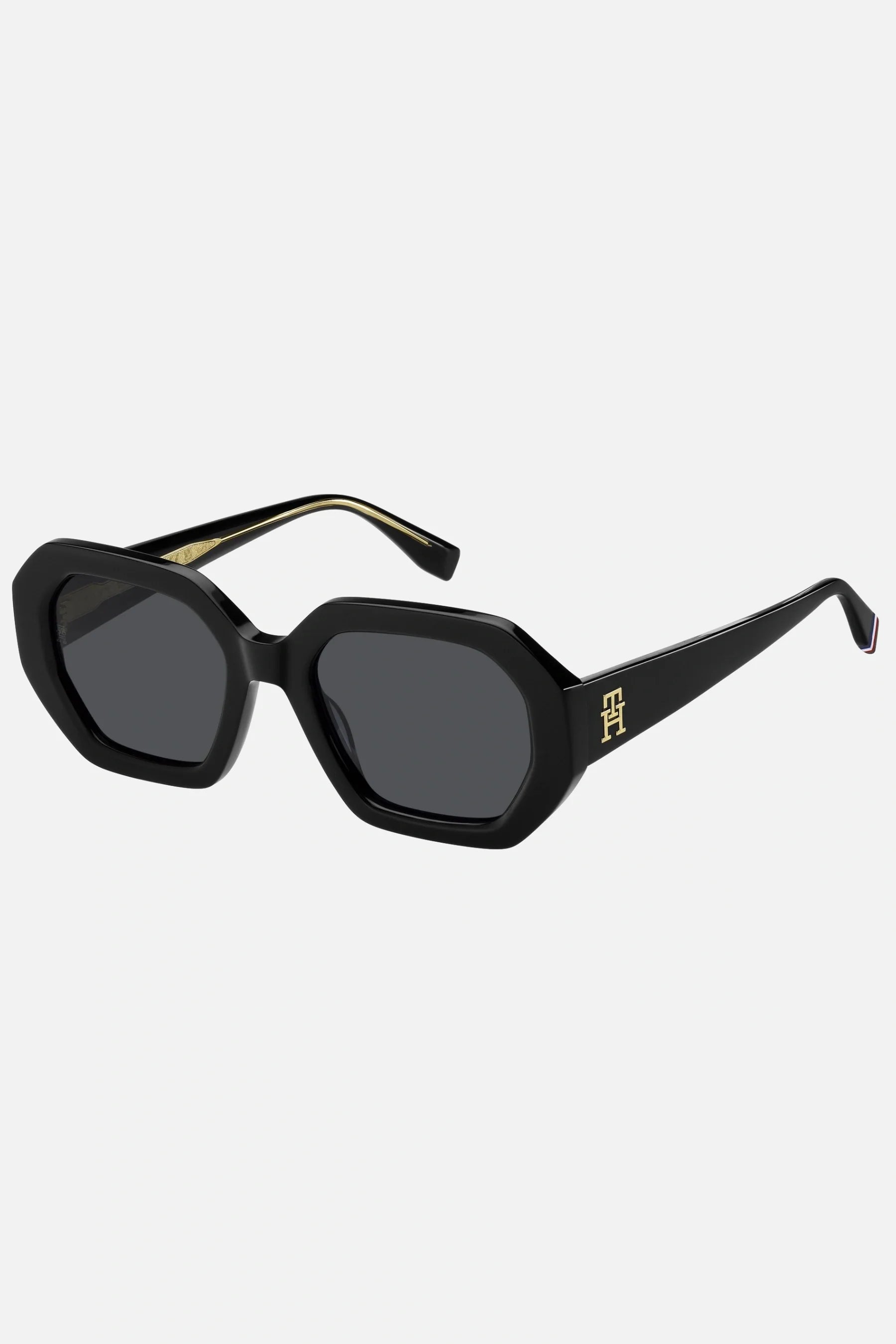 Occhiali da sole Tommy Hilfiger TH 2155/S 807IR, montatura nera lucida con lenti grigio scuro.