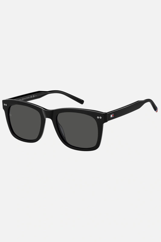 Occhiali da sole Tommy Hilfiger TH 2184/S 807IR, montatura nera con lenti grigio scuro.