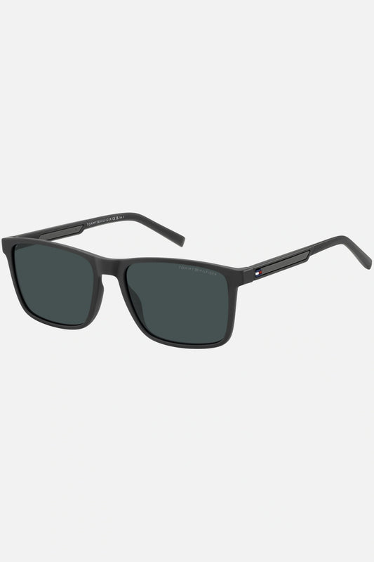 Occhiali da sole Tommy Hilfiger TH 2201/S KB7KU, montatura grigio scuro con lenti blu.