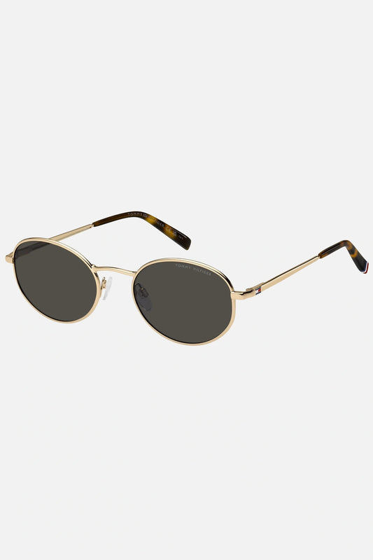 Occhiali da sole Tommy Hilfiger TH 2219/S 000IR, montatura oro lucido con lenti grigio scuro.
