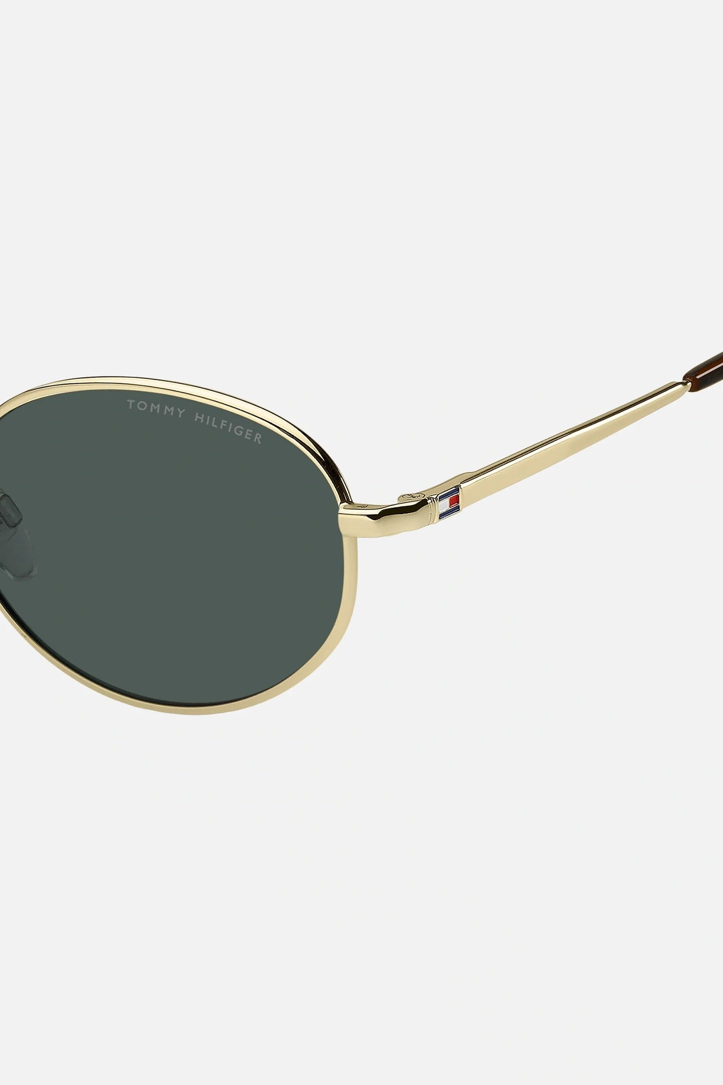 Occhiali da sole Tommy Hilfiger TH 2219/S J5GQT, montatura oro con lenti verdi.