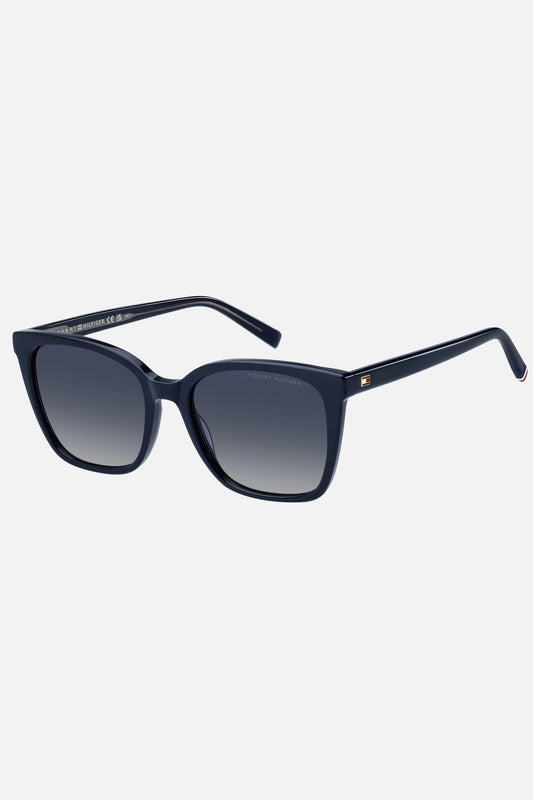 Occhiali da sole Tommy Hilfiger TH 2226/S PJP08, montatura blu con lenti grigio sfumato.